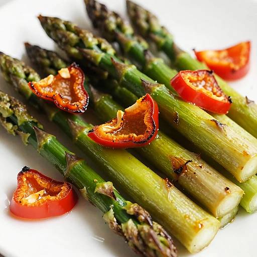 Close-Up of Grilled Asparagus with Red Peppers