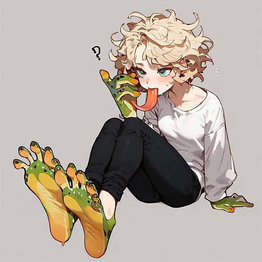 Adorable Slim Frog Boy Sitting Confused