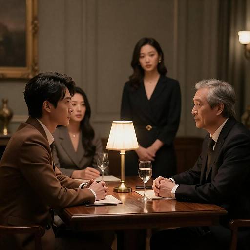 Dimly Lit Formal Dinner Scene