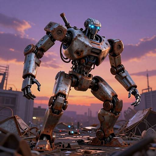 Asymmetrical Cyberpunk Robot in Scrapyard