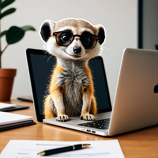 Playful Meerkat with Glasses at Laptop