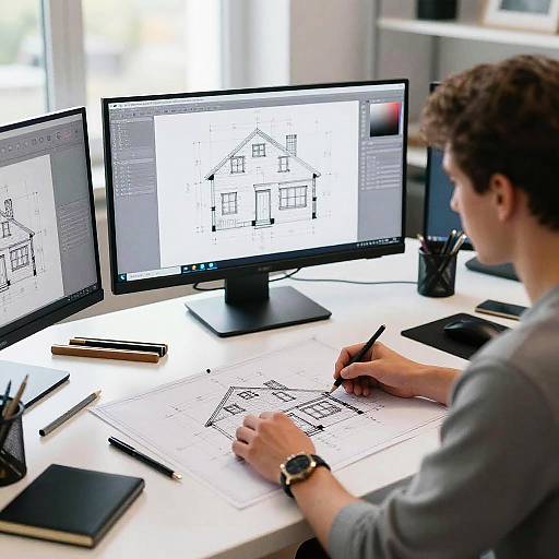 Modern Architect Designing House Blueprint