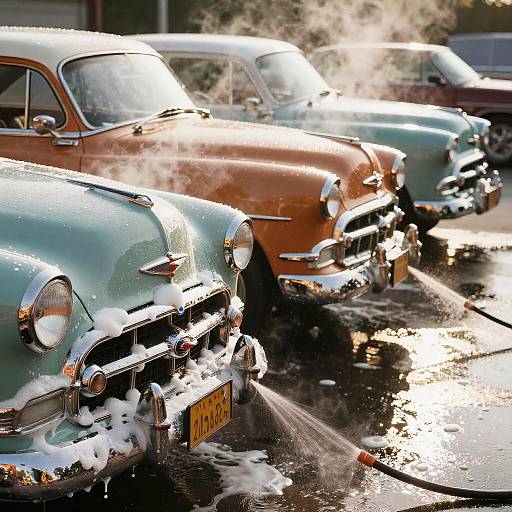 Vintage Classic Car Wash Scene