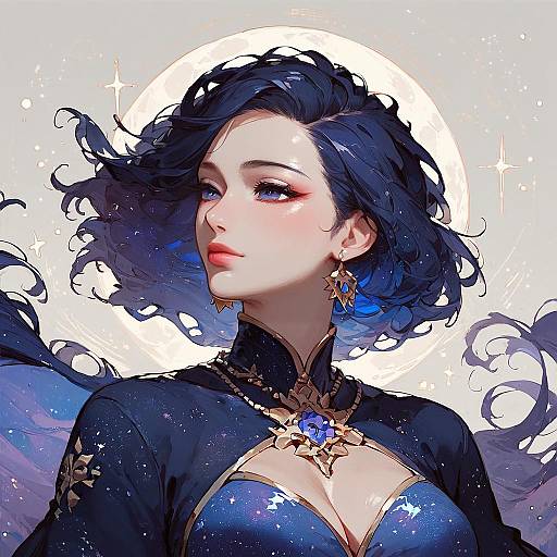 Cosmic Anime Beauty in Dark Nebula