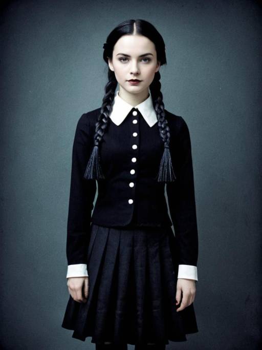 Woman in Wednesday Addams Costume