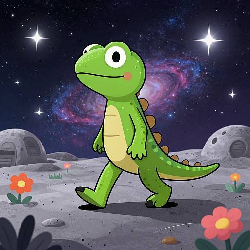 Cartoon Lizard Man on Lunar Surface