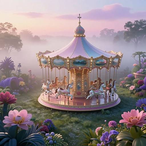 Surreal Grand Carousel in Ethereal Garden