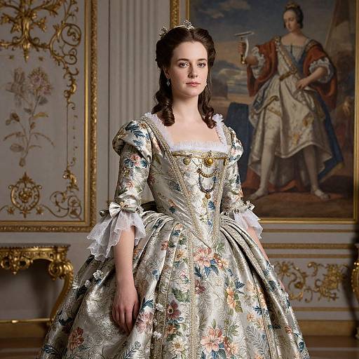 Regal Woman in Ornate Floral Gown