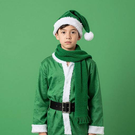 Realistic Green Santa Costume Boy