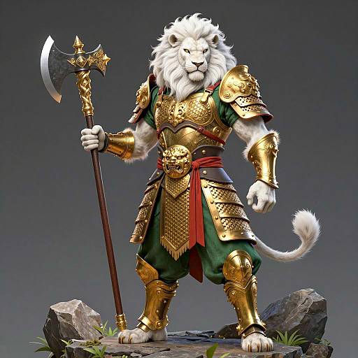 Fierce Anthropomorphic Lion Warrior Illustration