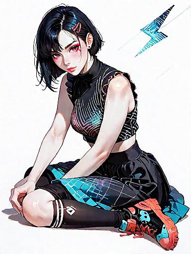 Contemporary Woman in White Grid Outfit