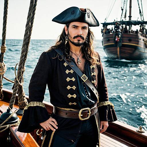 Male Pirate in Outfit on Ship Deck