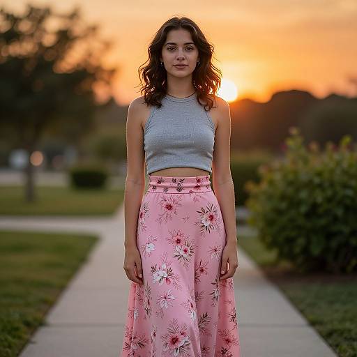 Sunset Portrait of Woman in Floral Skirt