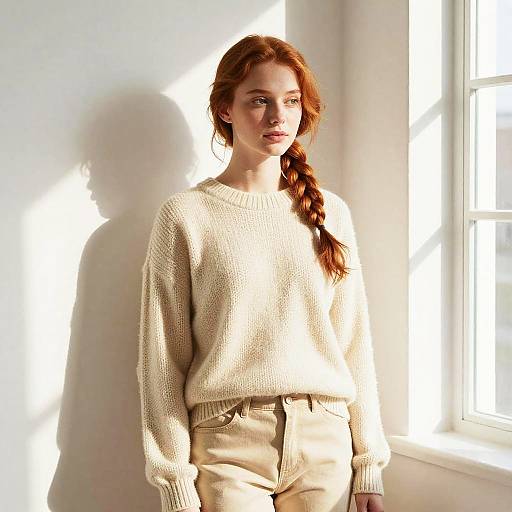 Young Woman in Sunlit Sweater