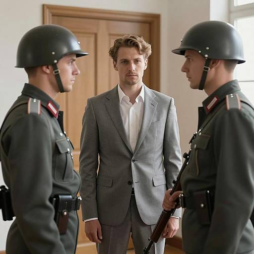 Three Men Indoors: Neutral vs. Serious