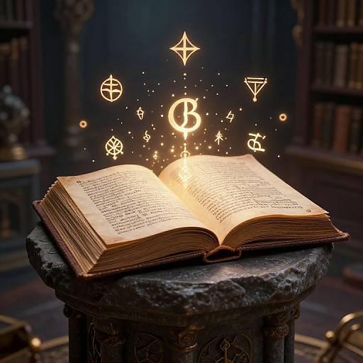 Arcane Ancient Spellbook in Mystical Library