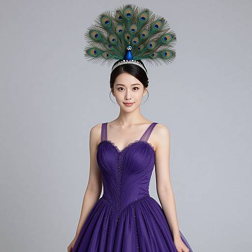 Woman in Purple Peacock Costume