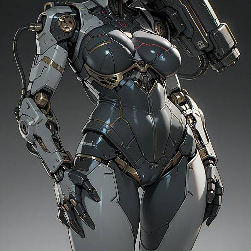 Cyberpunk Muscular Cyborg Girl Lineart