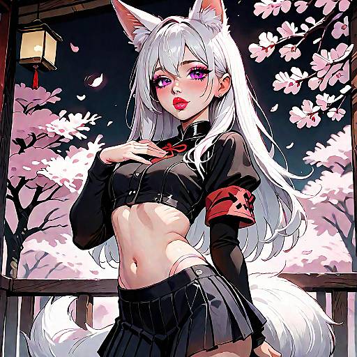Fox Girl with Cherry Blossoms
