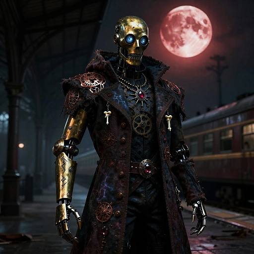 Clockwork Necromancer Beneath Blood Moon