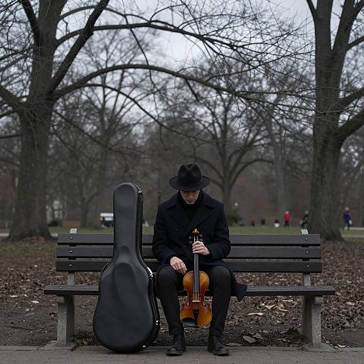 Melancholic Musician in a Winter Park