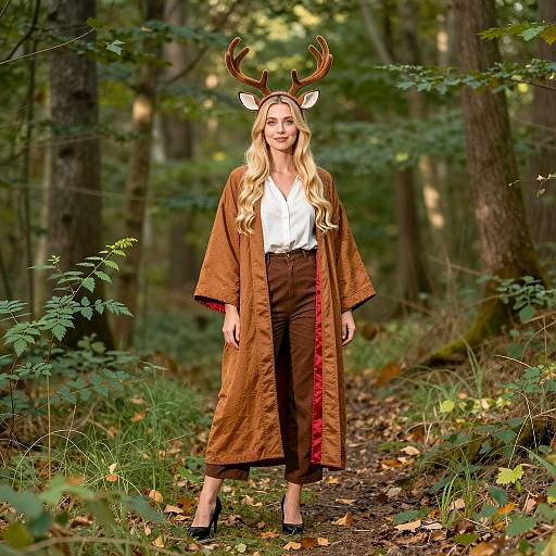 Enchanted Deer Woman in Autumn Forest