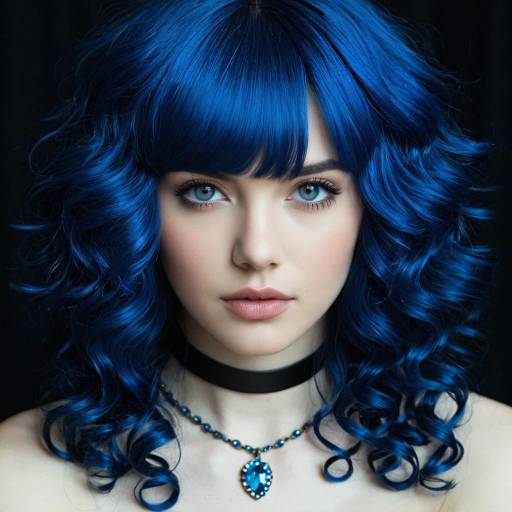 Realistic Girl with Dark Blue Curly Hair