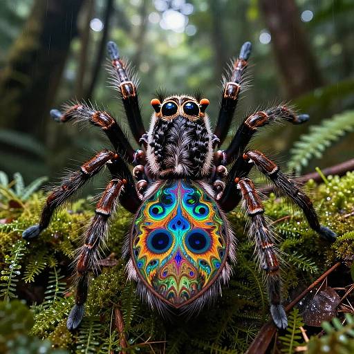 Kaleidoscope Peacock Spider in Rainforest