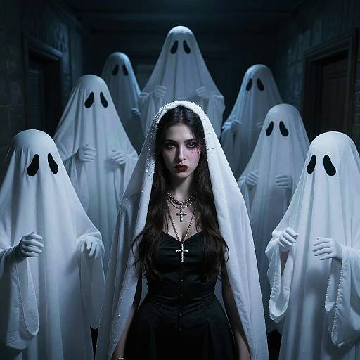 Woman in Veil Surrounded by Ghosts