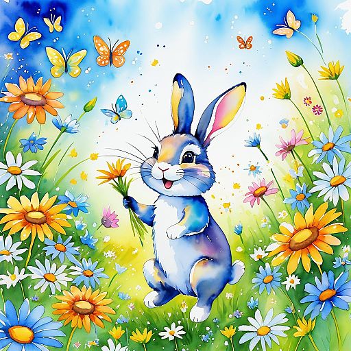 Whimsical Rabbit in a Vibrant Garden Whimsical Rabbit in a Vibrant Garden