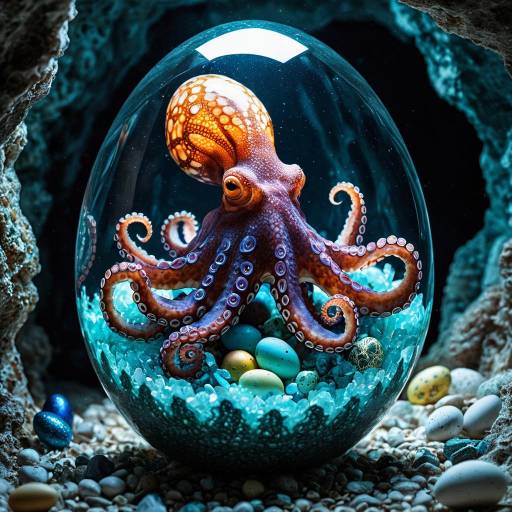 Octopus Inside Glowing Easter Egg in Crystal Cave