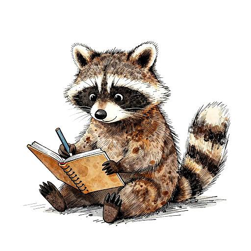 Whimsical Raccoon Writing Illustration