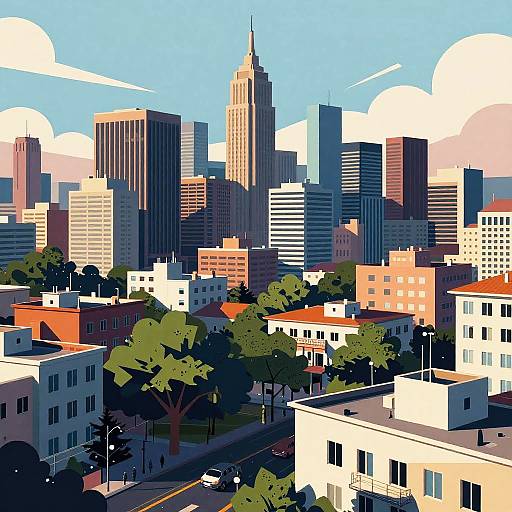 Stylized Cityscape Digital Illustration