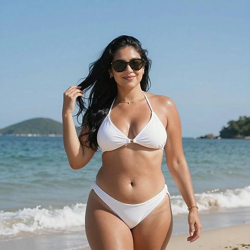 Confident Curvy Woman on Sunny Beach