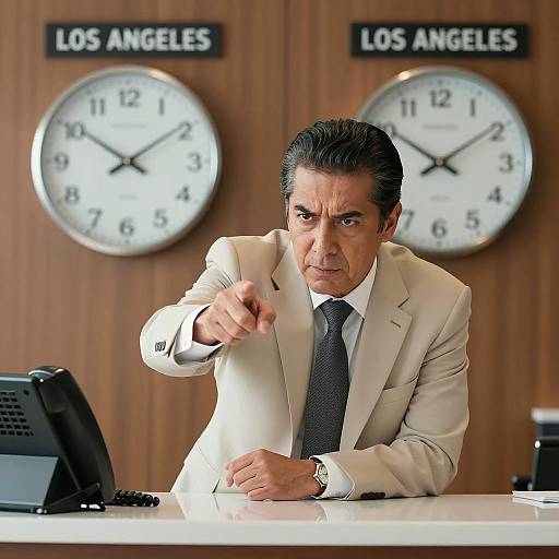 Intense Businessman in Beige Suit