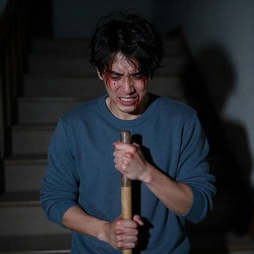 Intense Nighttime Scene of a Distressed Man