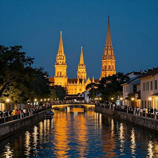 Luminous Towers Over Tranquil Canal
