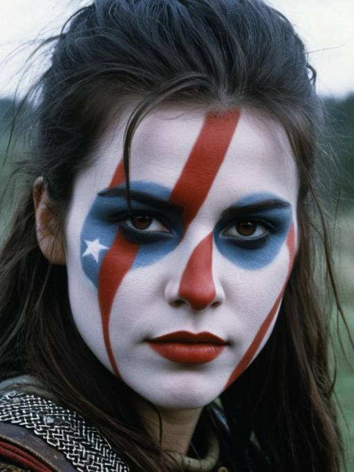 Woman with Braveheart-Inspired War Paint Close-Up