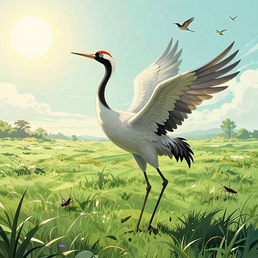 Majestic Eldritch Crane in Comic Style