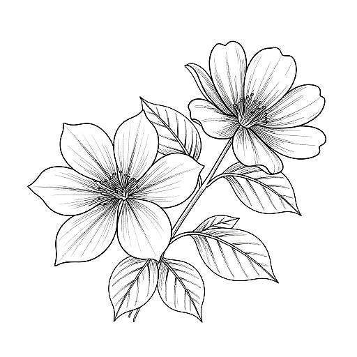 Detailed Botanical Line Art Illustration