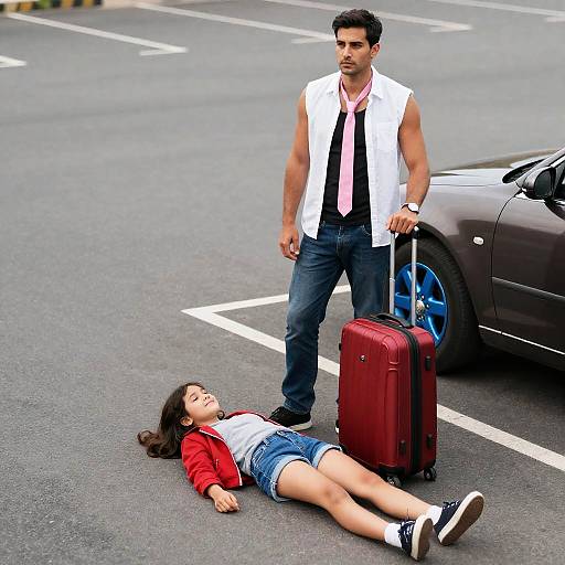 Casual Moment: Man and Girl on Asphalt