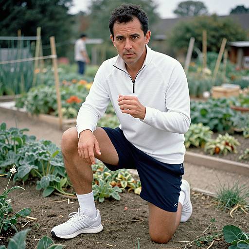 Man in Activewear at Community Garden