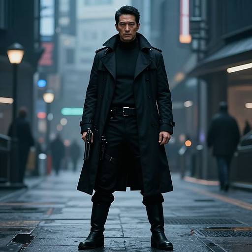 Futuristic Japanese Mercenary Street Scene