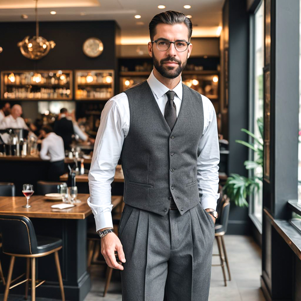 Dapper Man in Charcoal Gray Culottes