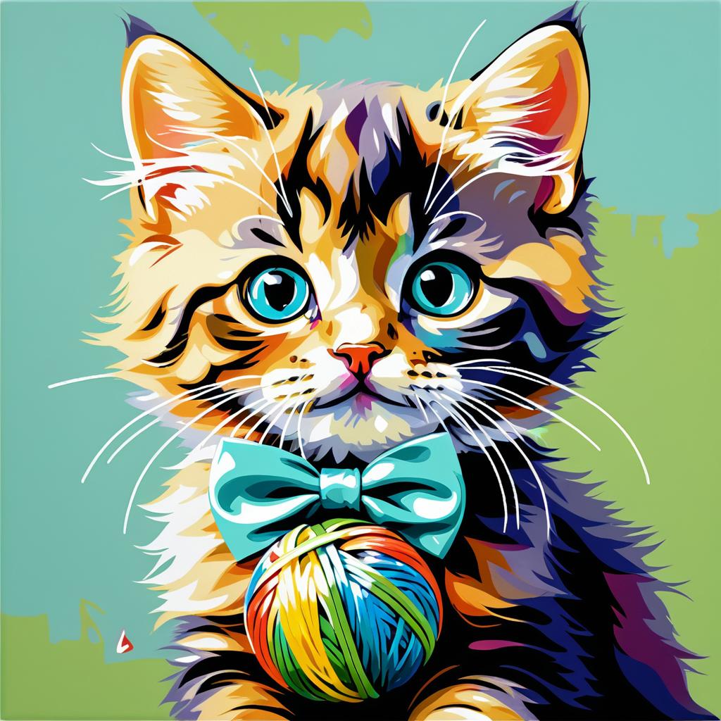 Playful Kitten Portrait with Yarn Ball