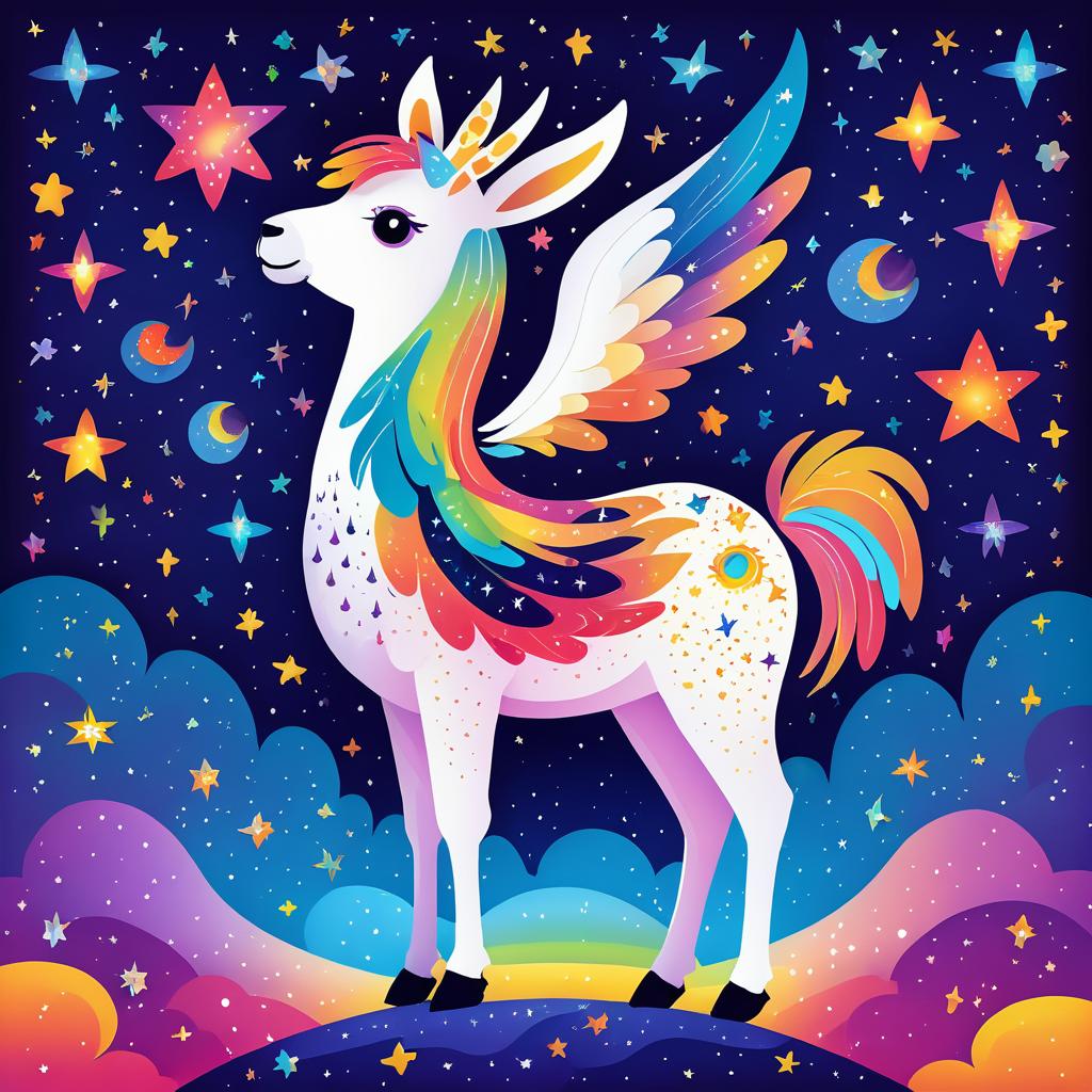 Whimsical Winged Llama Under Stars