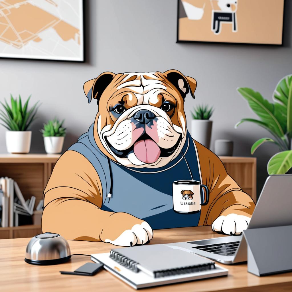 Sarcastic Bulldog Working from Home