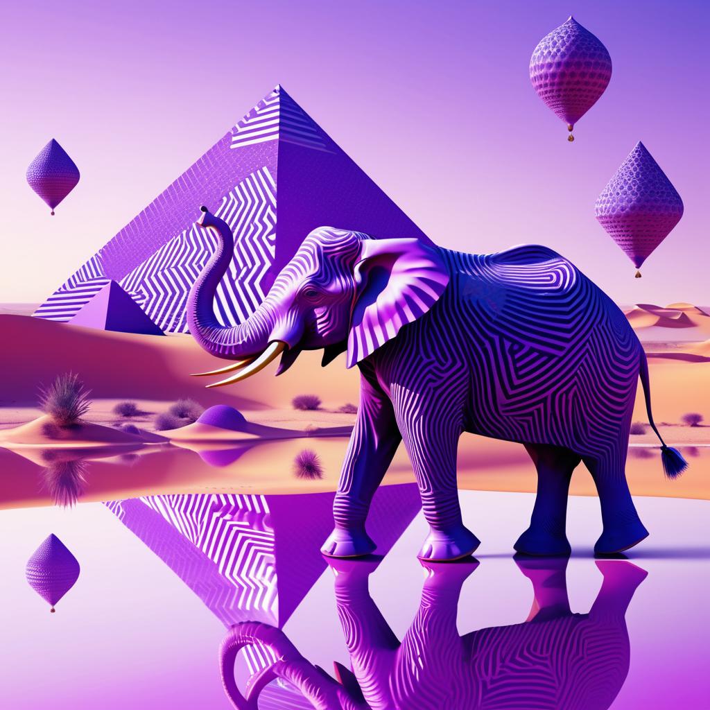 Majestic Purple Elephant in Surreal Desert