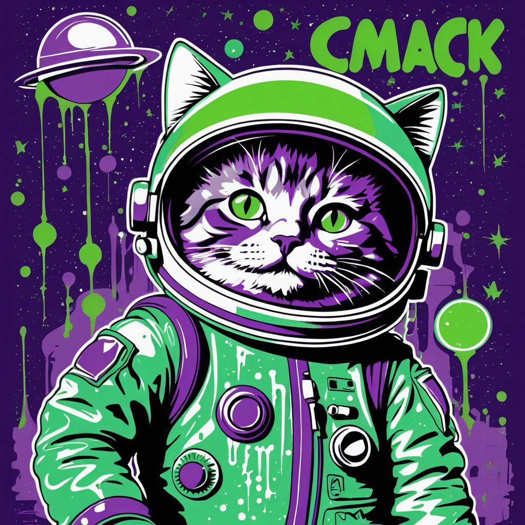 Whimsical Cat in Space Rock Poster