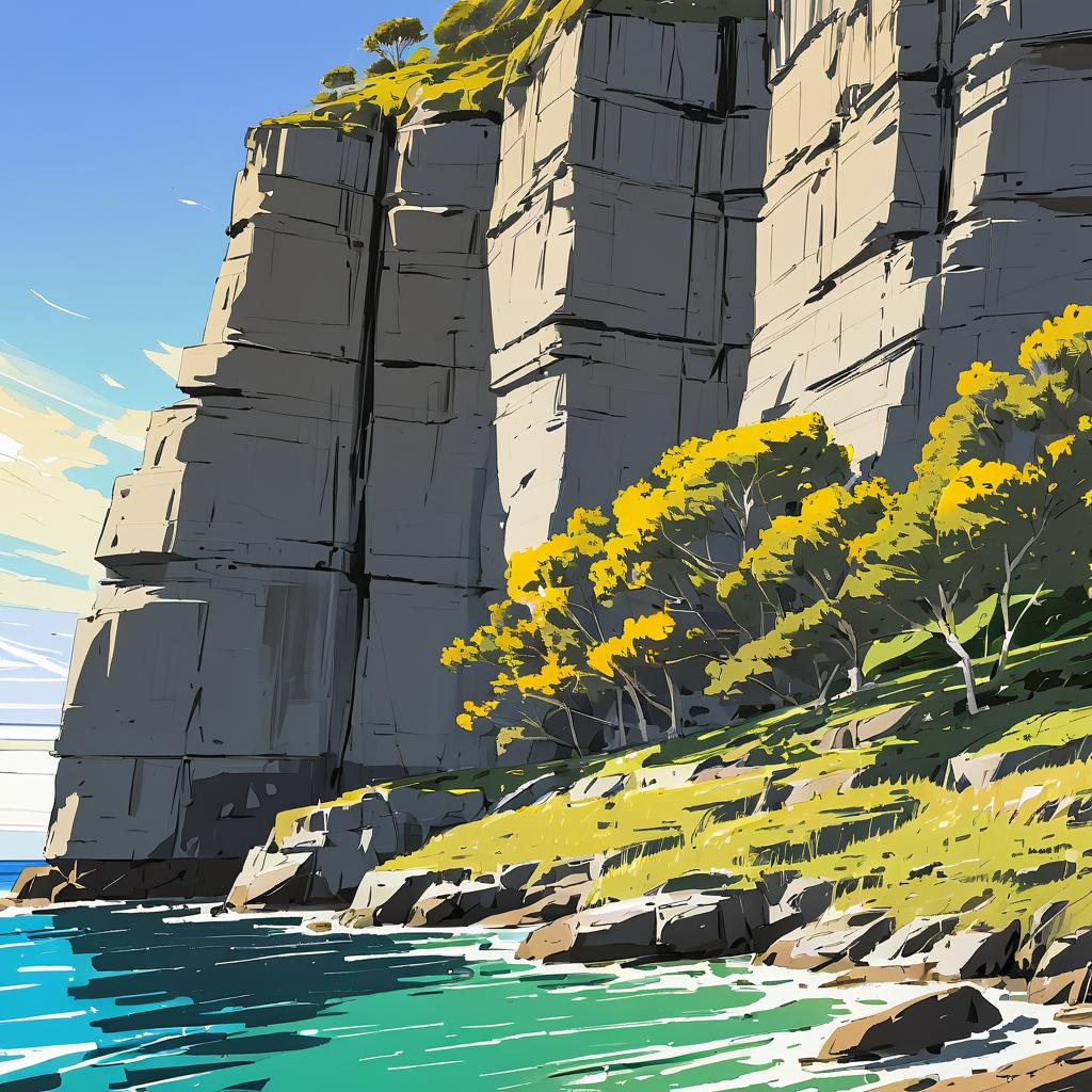 Sketch of Rocky Headland Under Sunny Skies